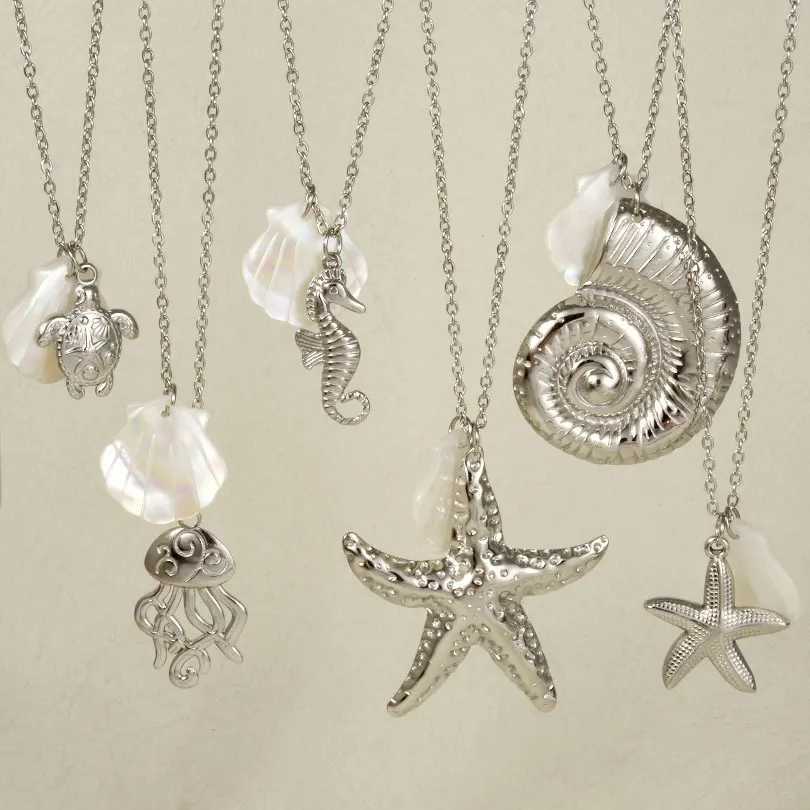 1Pc Stainless Steel Animal Starfish Turtle Octopus Seahorse Pendant Necklaces Vintage Summer Conch Shell Women Necklace JewelryXJ250717
