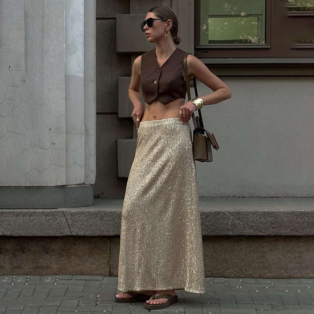 New Women's Street Fashion Long Sexy Hot Girl Sequin Midi Skirt B5