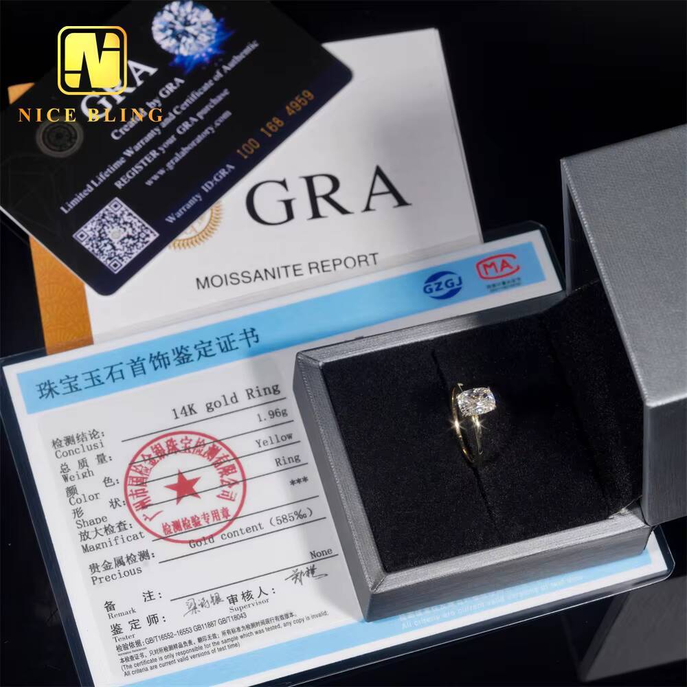 Fashion Diamond VVS Moissanite Wedding Ring 14K Gold Cushion Cut Ring Moissanite Engagement Ring for Men Women