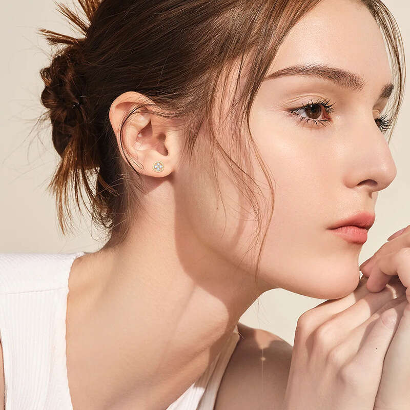 Four-Leaf Clover Moissanite For Pierced Ears, Sleep-Friendly, No Removal Needed, Pure Sier, Hypoallergenic, Simple Hoop Earrings B35