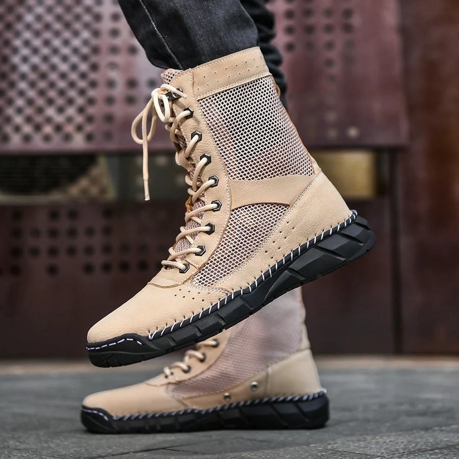 STRONGSHEN Summer Men Women Boot Climbing Training Lightweight Waterproof Tactical Boots Outdoor Hiking Breathable Mesh Shoes 250715