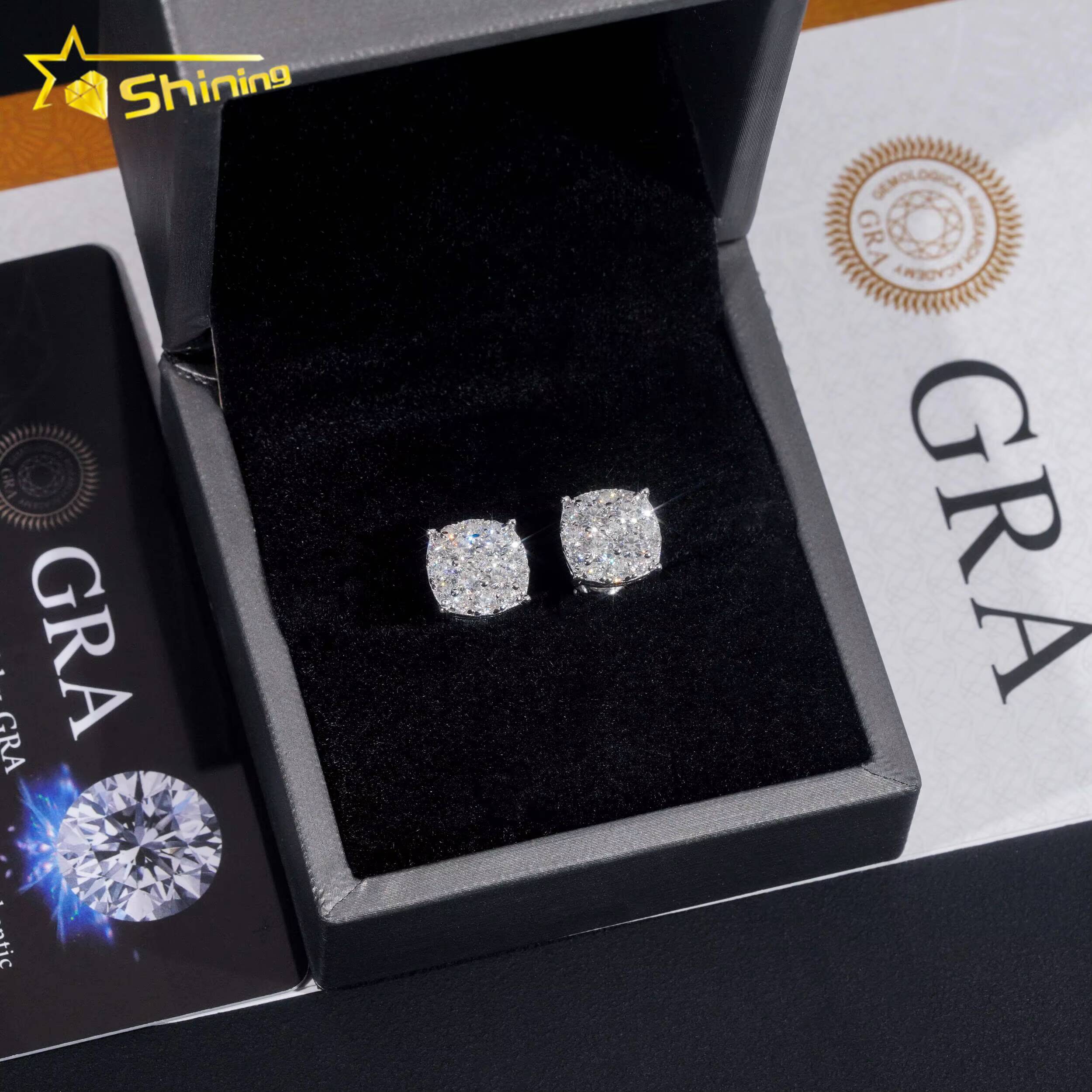 New Pass Diamond Tester GRA Certified Stocks VVS Diamond 925 Sterling Silver Hip Hop Jewelry Moissanite Stud Earrings for Men