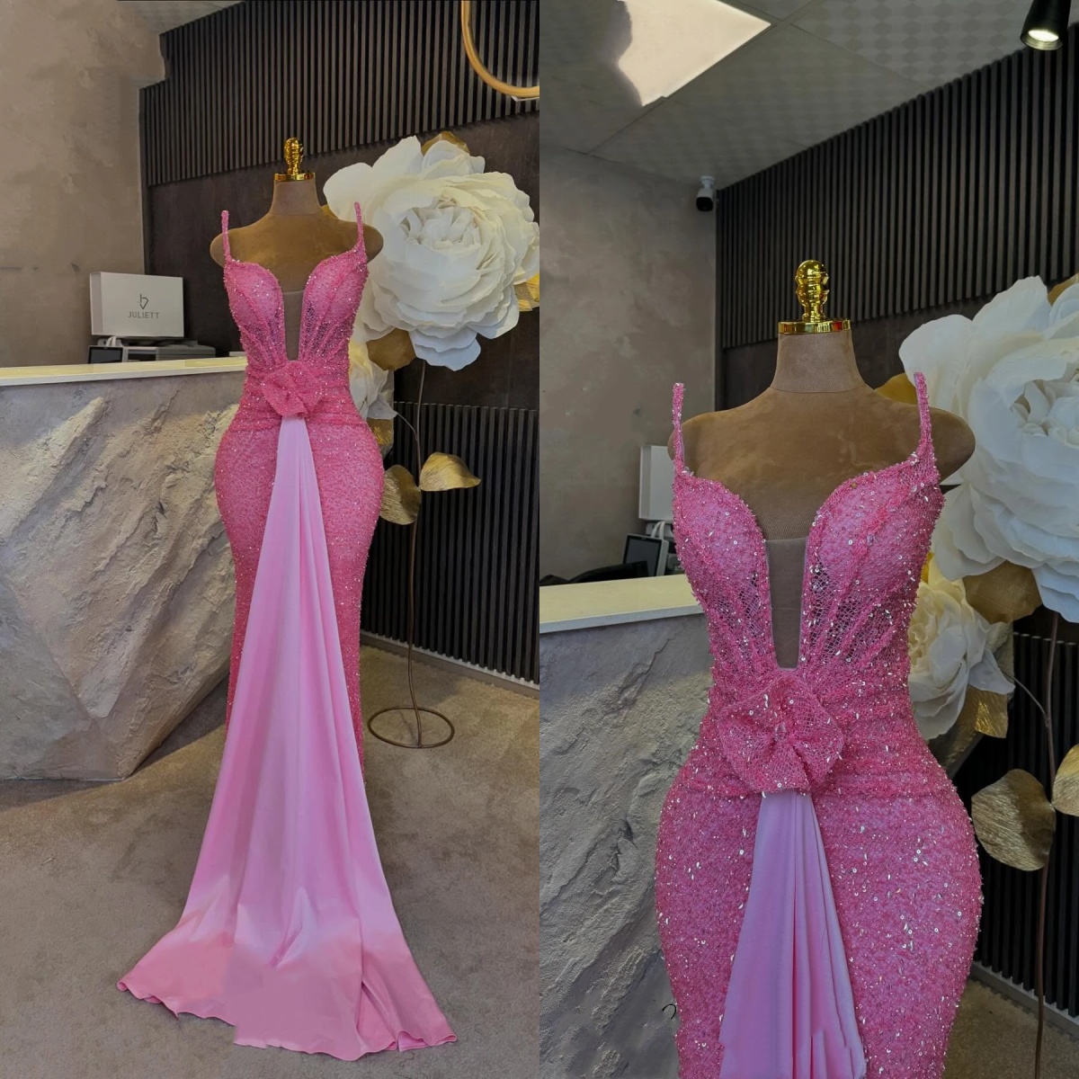 Designer Mermaid Women Evening Dresses Sweetheart Neck Sleeveless Gown 3D Appliques Sequins Dress For Party Custom Made