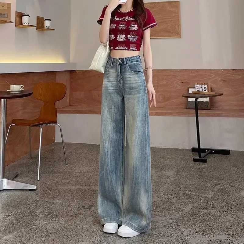 Wide Leg Denim Pants for Women Straight Woman Jeans Unique Luxury Designer Grunge Y2k Original Baggy 2000s Vibrant 90s Trousers R250716