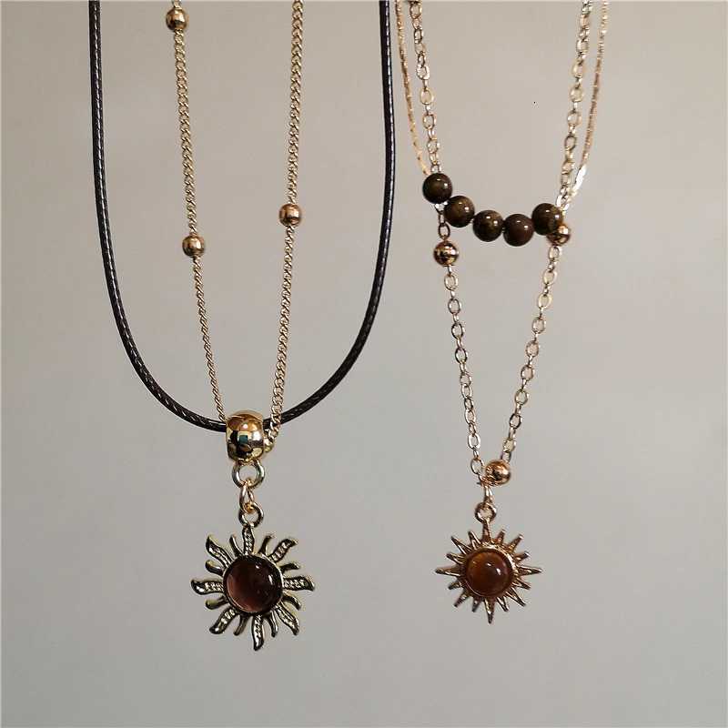 2025 Trendy Sun Star Zircon Necklaces For Women Vintage Leather Necklace Double Layered Pendant Chain Choker Fashion Jewelry XJ250717