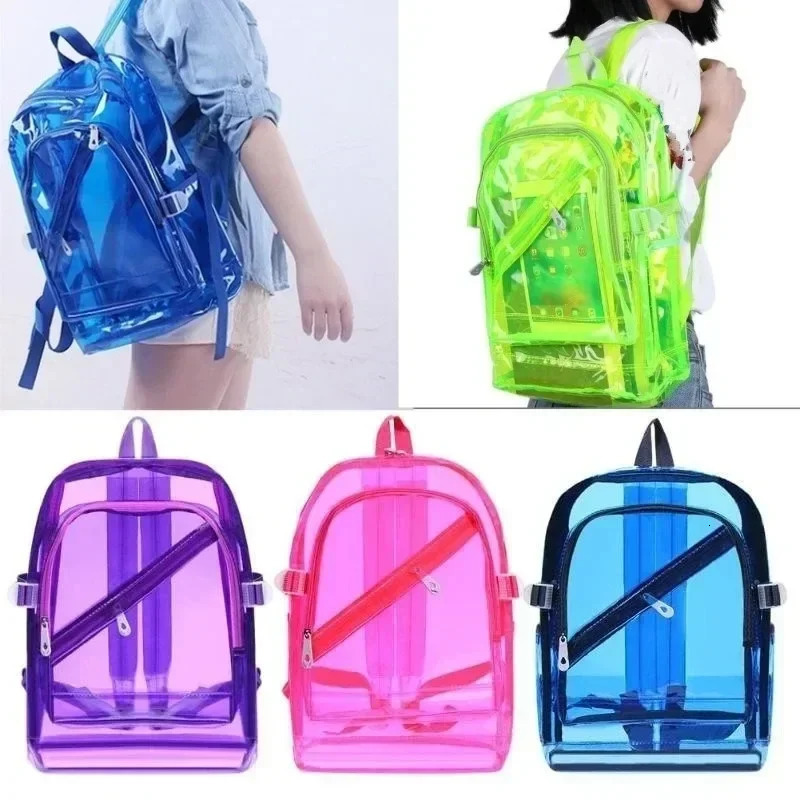 Fashion Transparent Backpack Waterproof PVC Clear Plastic Daily Mini Teenager Girls Notebook School Bag 250714