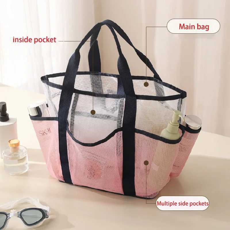 Multi Pocket Mesh Beach Bag Fitness Sports Storage Bag Seaside Swimsuit Bag Large Capacity Tote Bag Portable Toiletry Organizer Z250717