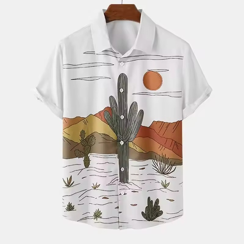 Men's Casual Shirts Desert Cactus Shirt For Men 3D Print Summer Hawaiian Harajuku Fashion Top Blouse Short Sleeves Street Vacation Beachwear