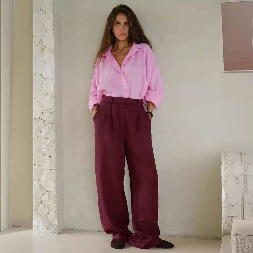 Summer New Women's Elegant Commuter Straight Casual Floor-Length Cotton Linen Pants B5