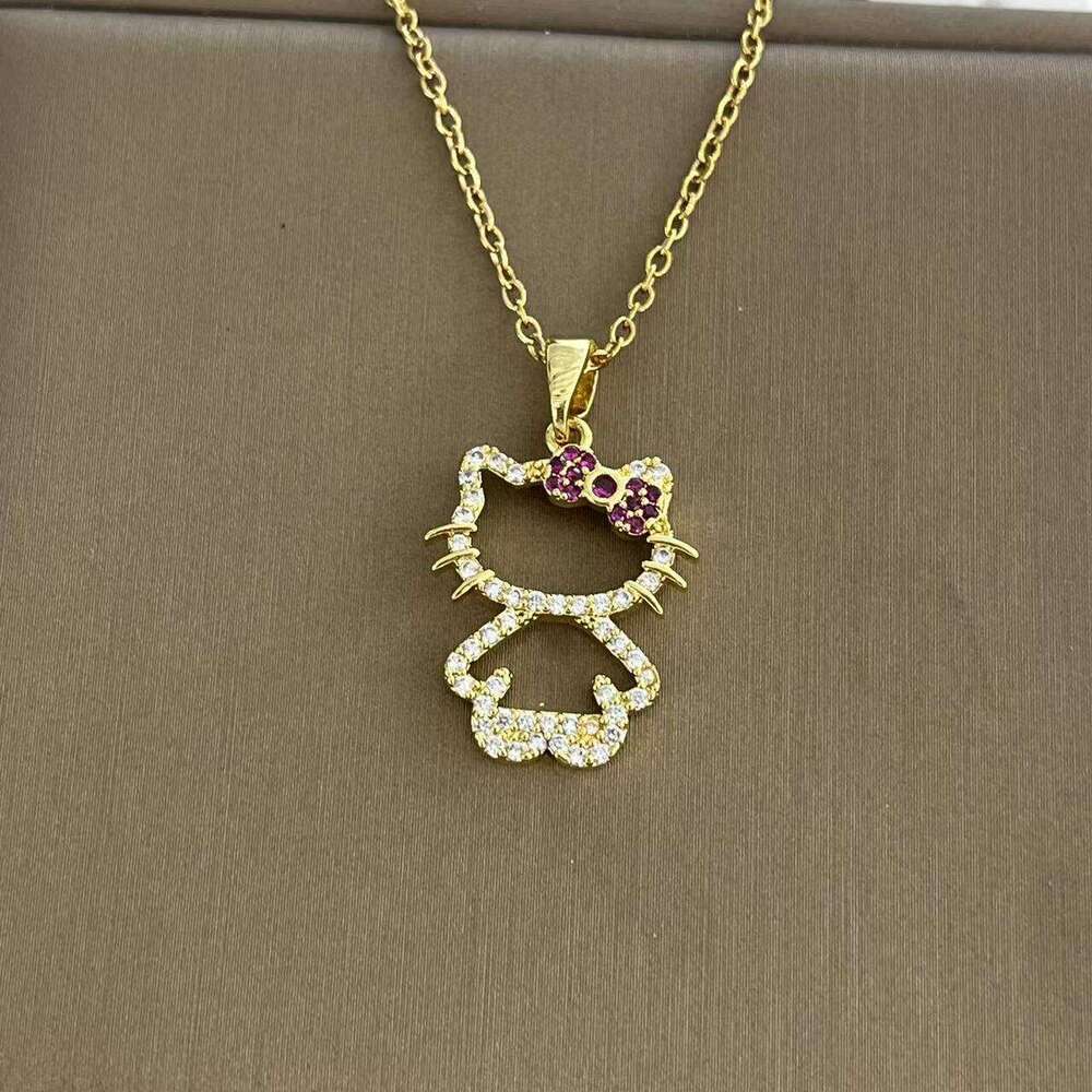 For Women Korean And Japanese Style Internet Celebrity Little Cat Zircon Niche New Design Sense Pendant Fashionable Temperament Titanium Steel Necklac