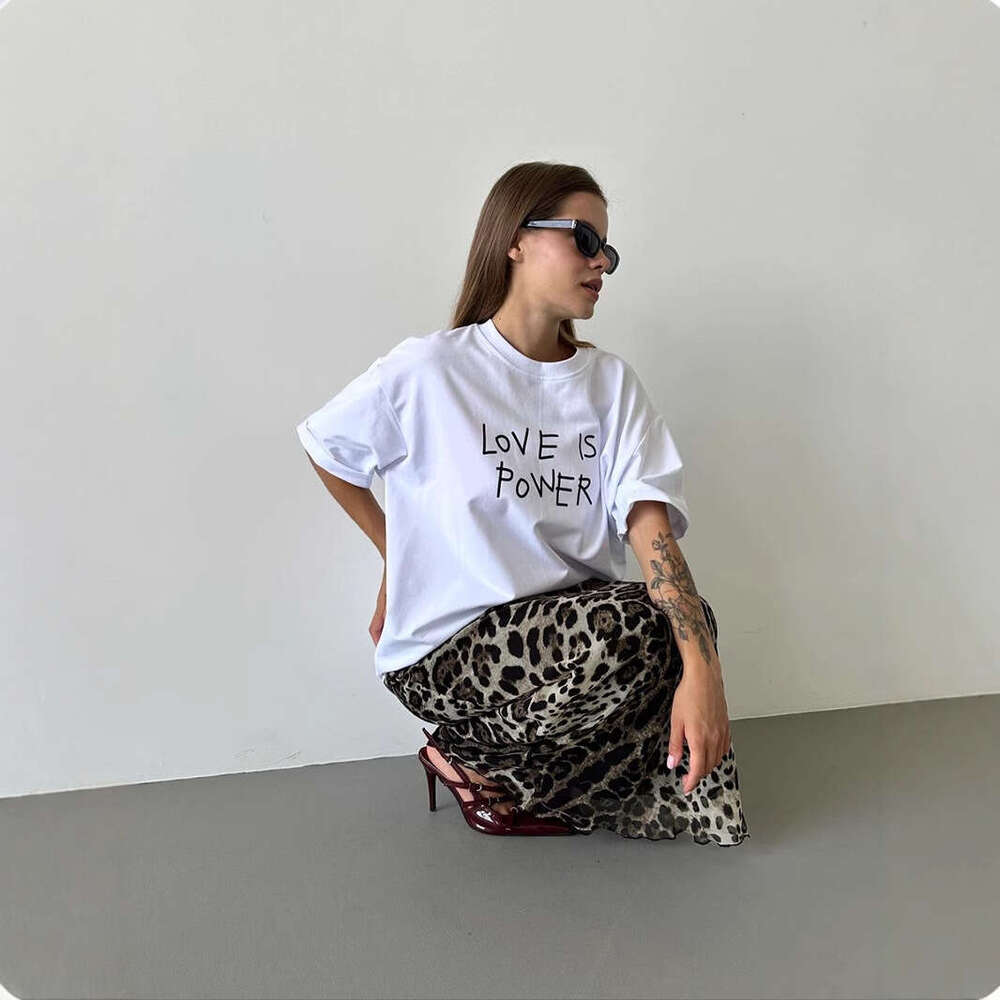 Minimalist Text Print T-Shirt For Women, Summer Versatile Loose Round Neck Pure Cotton Short Sleeve Top B5