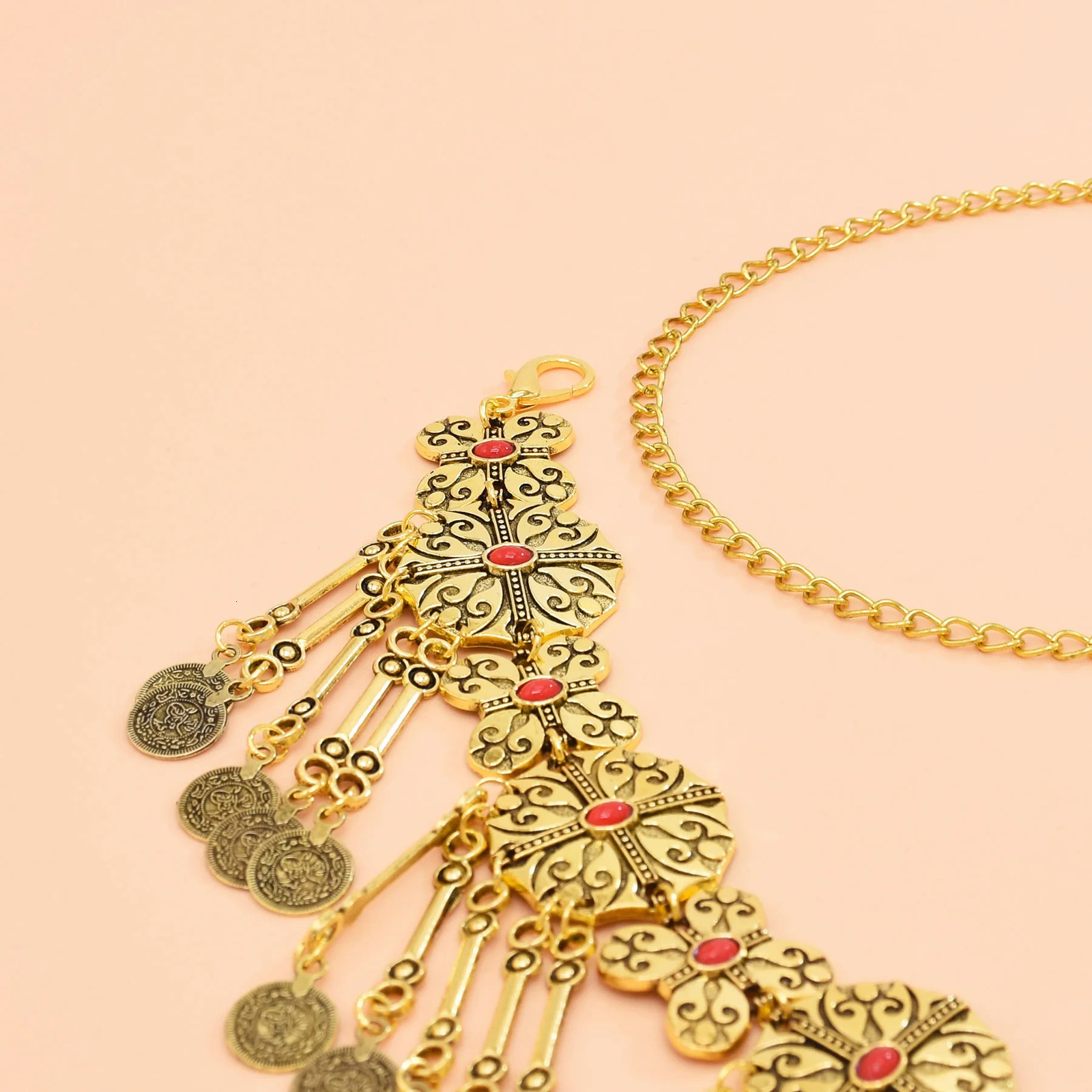 Retro Golden Silvery Round Carved Flower Coin Tassel Waist Belly Chains Traditional Boho Gypsy Ethnic Robe Womens Body Jewelry 250716