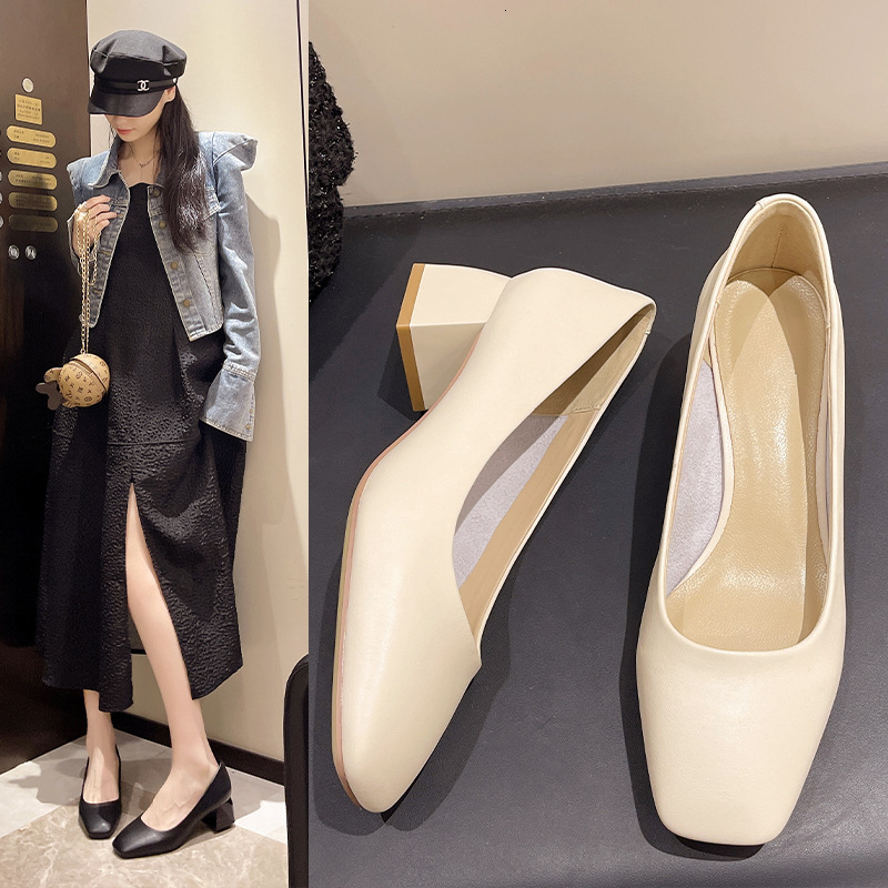 New Versatile Genuine Leather Cowhide Round Toe Square Root Commuting Work Daily Beautiful Temperament Low Chunky Heel Single Shoes for Women ddmysatu