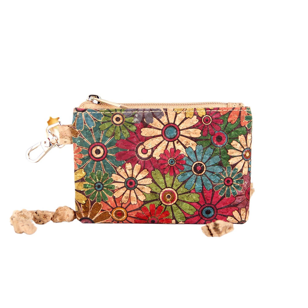 20pcs Coin Purses Women Cork Leather Oceans Flower Printing Square Short Storage Bag Mix Color