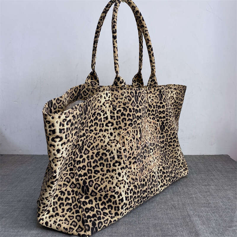 Rakuten Japan and Korea GAN Leopard Print Embroidered Canvas Unisex Casual Shopping Handbag Tote Bag