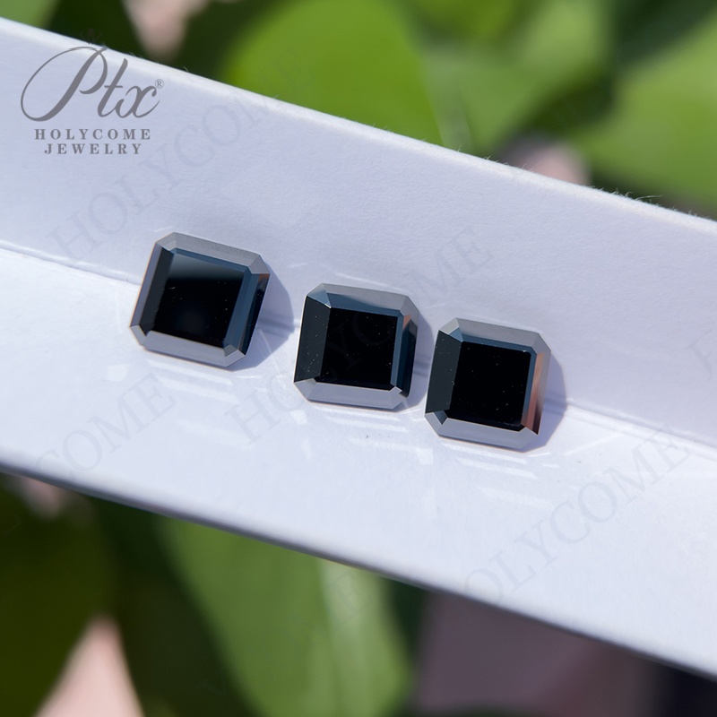 Holycome 6*6mm~12*12mm Black Color VVS1 Loose Moissanite Gemstone Factory Fine Jewelry Making Wholesale Price Asscher Cut Moissanite Diamond