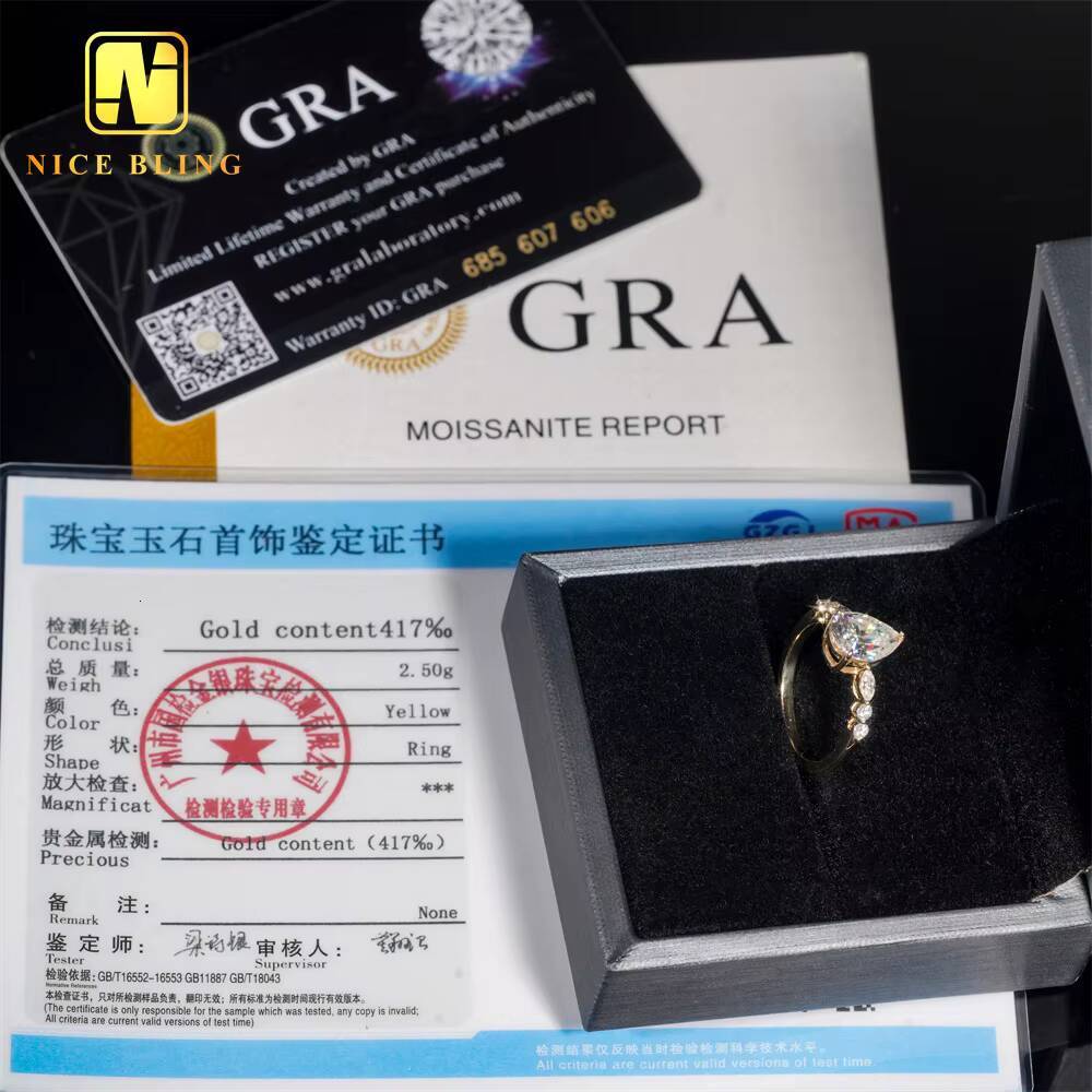 Fine Jewelry 10K Real Gold Diamond Ring Women Pear Cut VVS Moissanite Wedding Engagement Rings for Women