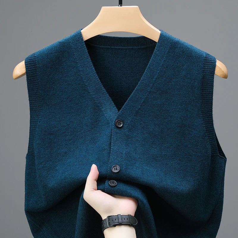Single Breasted Pullover Autumn Sleeveless Vests Men Work Sweater Knitted Male Waistcoat Jumper Pullovers Roupas Masculinas 250716