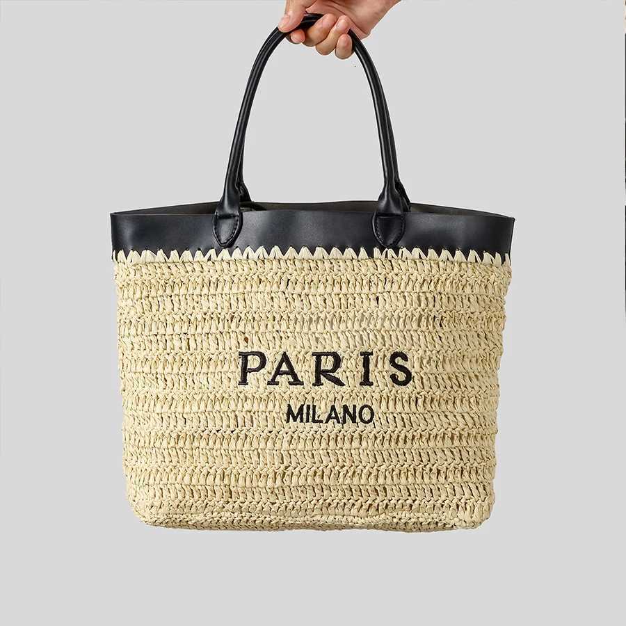 Designer Handbag Casual Large Capacity PaTChwork StrAW Tote Bag Handmade Paper Weave Summer Beach Handbags with Letters Z250717