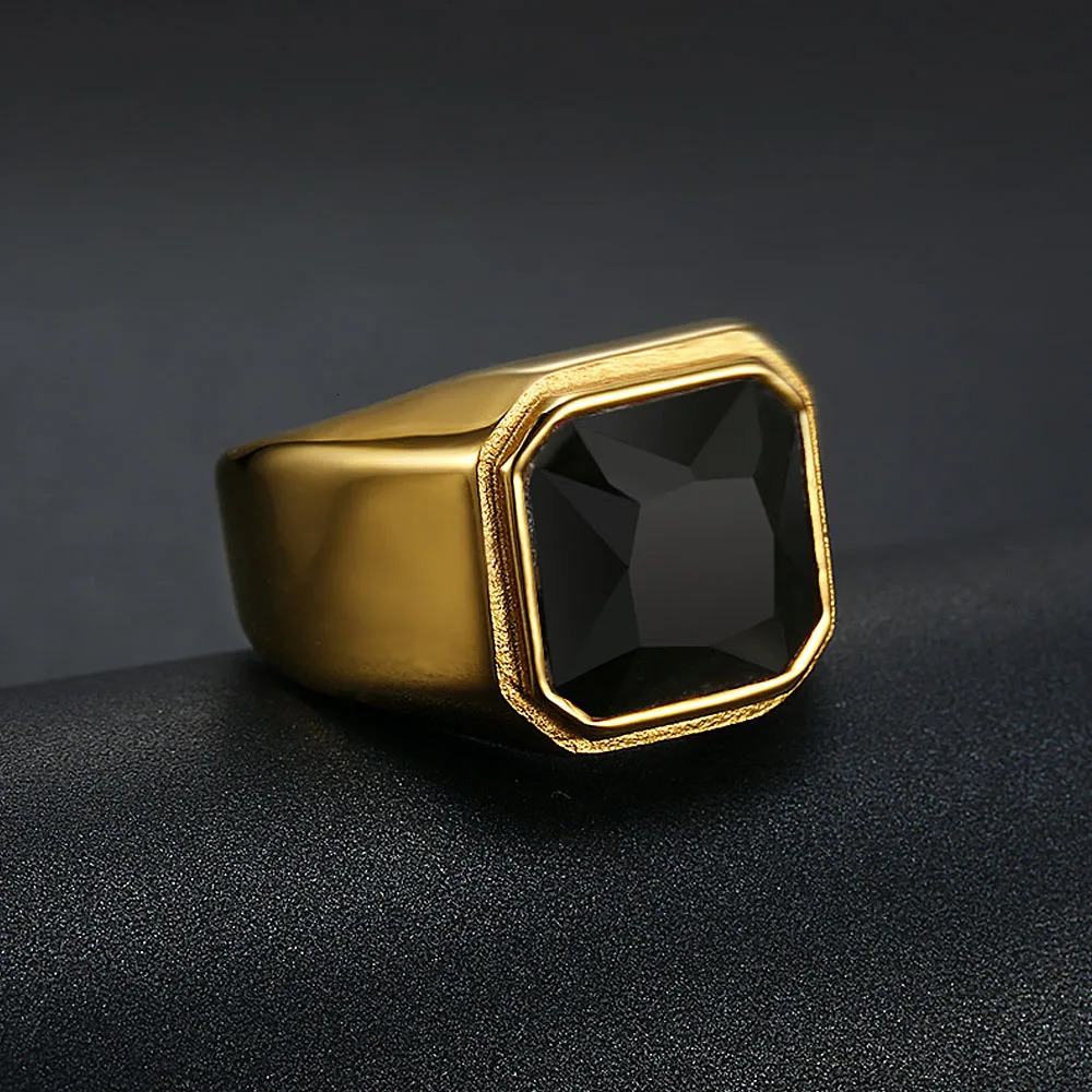 Classic Red/Blue/Black Stone Ring Men And Women Punk Hip Hop Stainless Steel Big Stone Biker Ring Jewelry Gifts Drop 250716