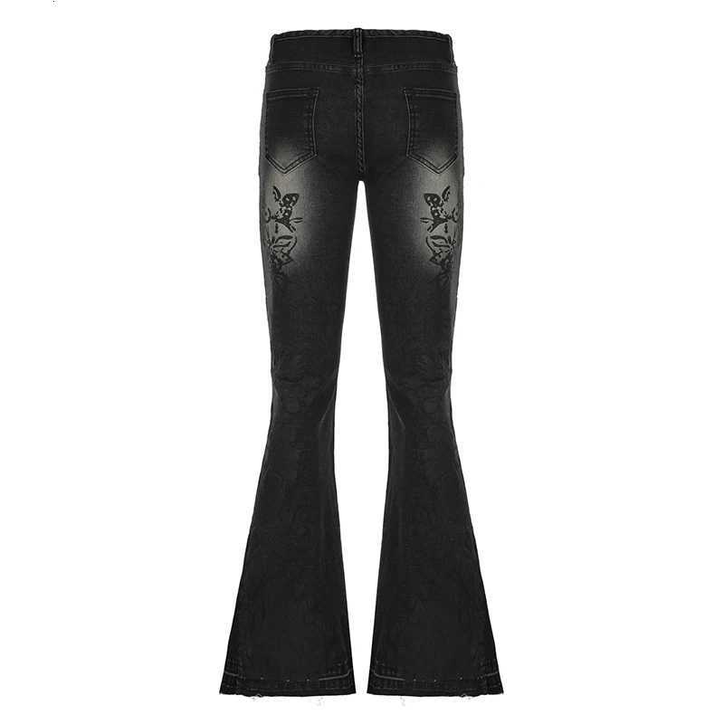CIBBAR Streetwear Y2K Flare Jeans Distressed 2000s Floral Print Low Rise Slim Denim Pants Korean Women Trousers Retro Mom Jeans R250716