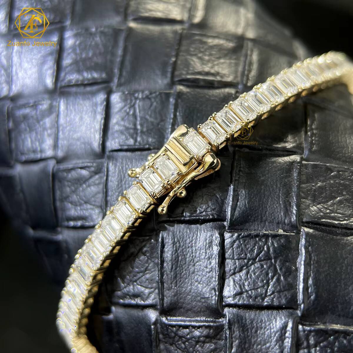 Luxury Solid 14K 10K Gold Tennis Bracelet with Lab Grown Emerald Cut VVS Diamond for Gift Party Diamond Bracelets Bangles