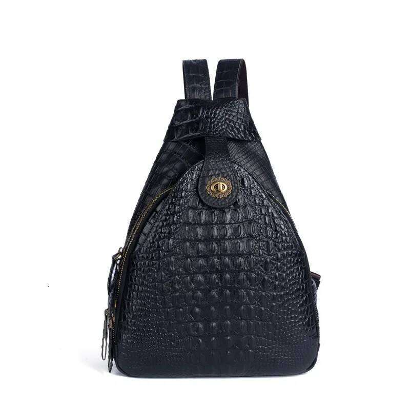 Vintage Pressed Flower Crocodile Pattern Handmade Leather Backpack Multi-Purpose Chinese Style Double Shoulder Bag For Live Broa