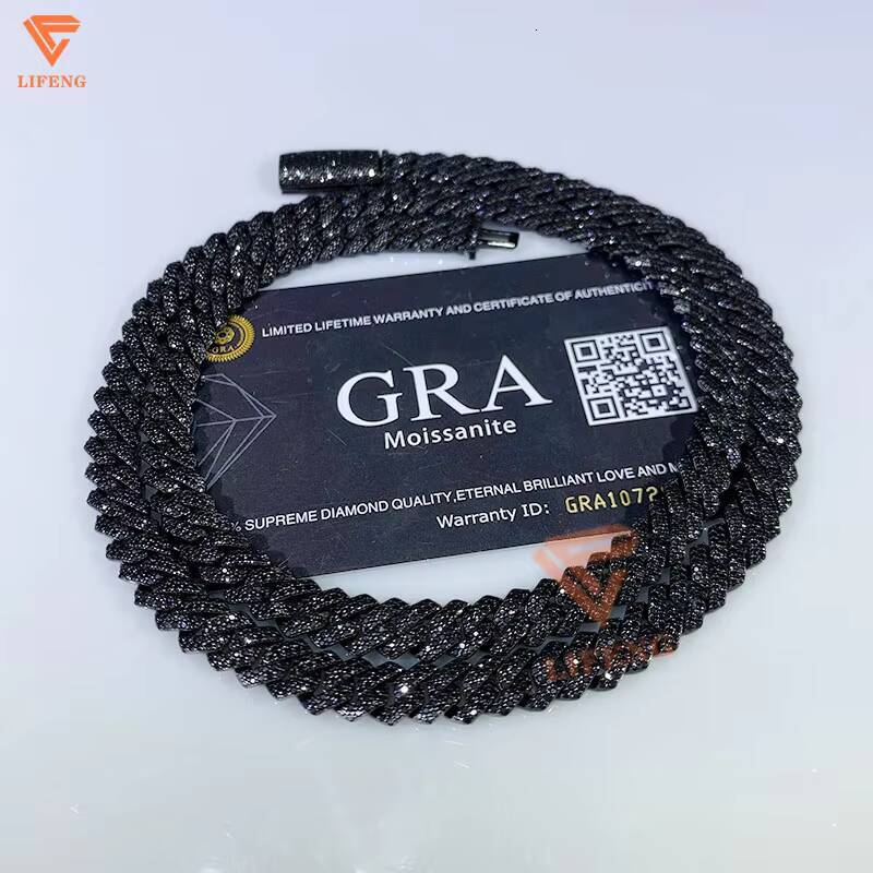 12mm Hip Hop Miami Cuban Link Chain 2Rows 925 Sterling Silver Vvs Moissanite Iced Out White Gold Plated Cuban Necklace