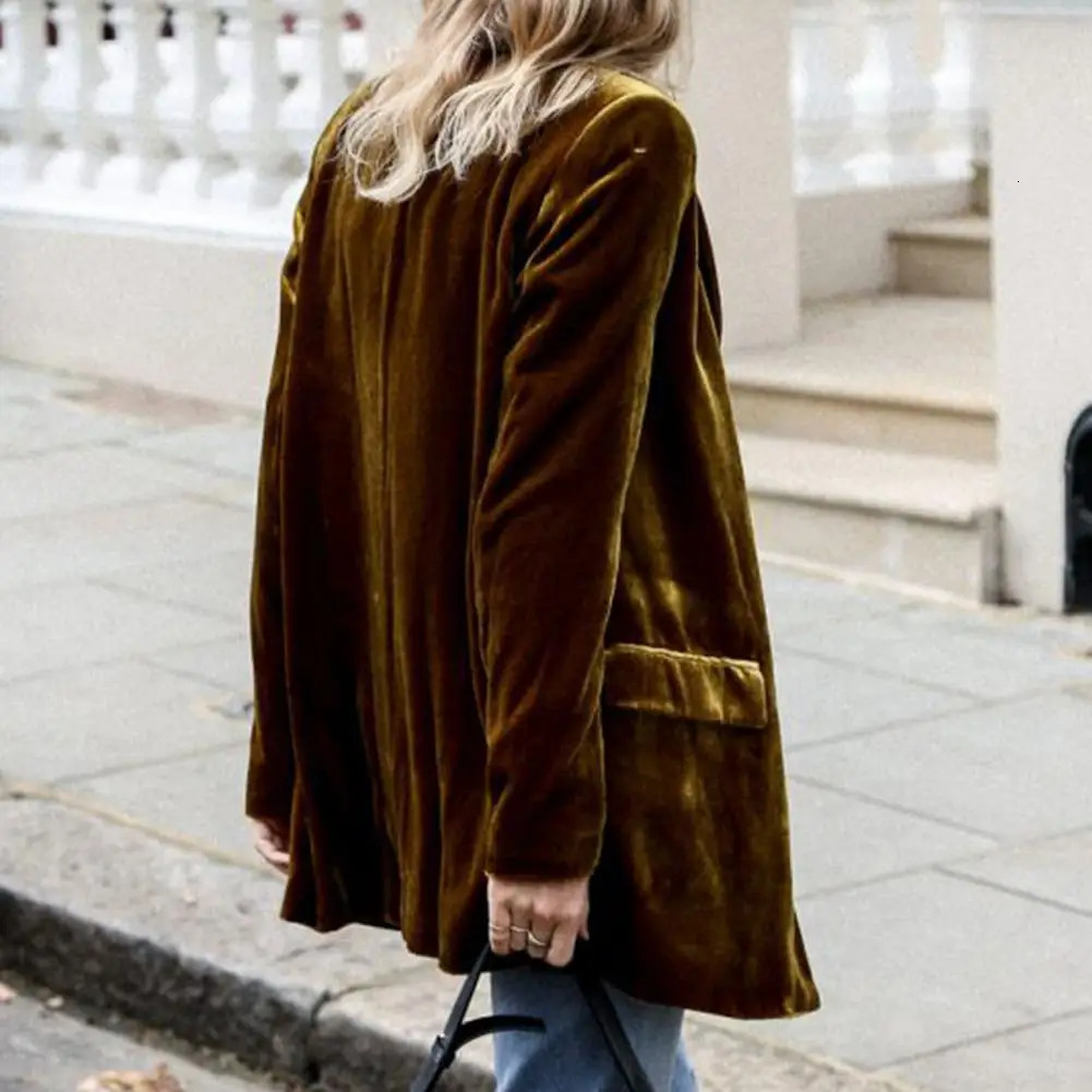 Velvet Women Office Lady Long Sleeve Double breasted Mid length Casual Coat Ladies Outerwear Stylish Relaxed Fit Blazer 250715