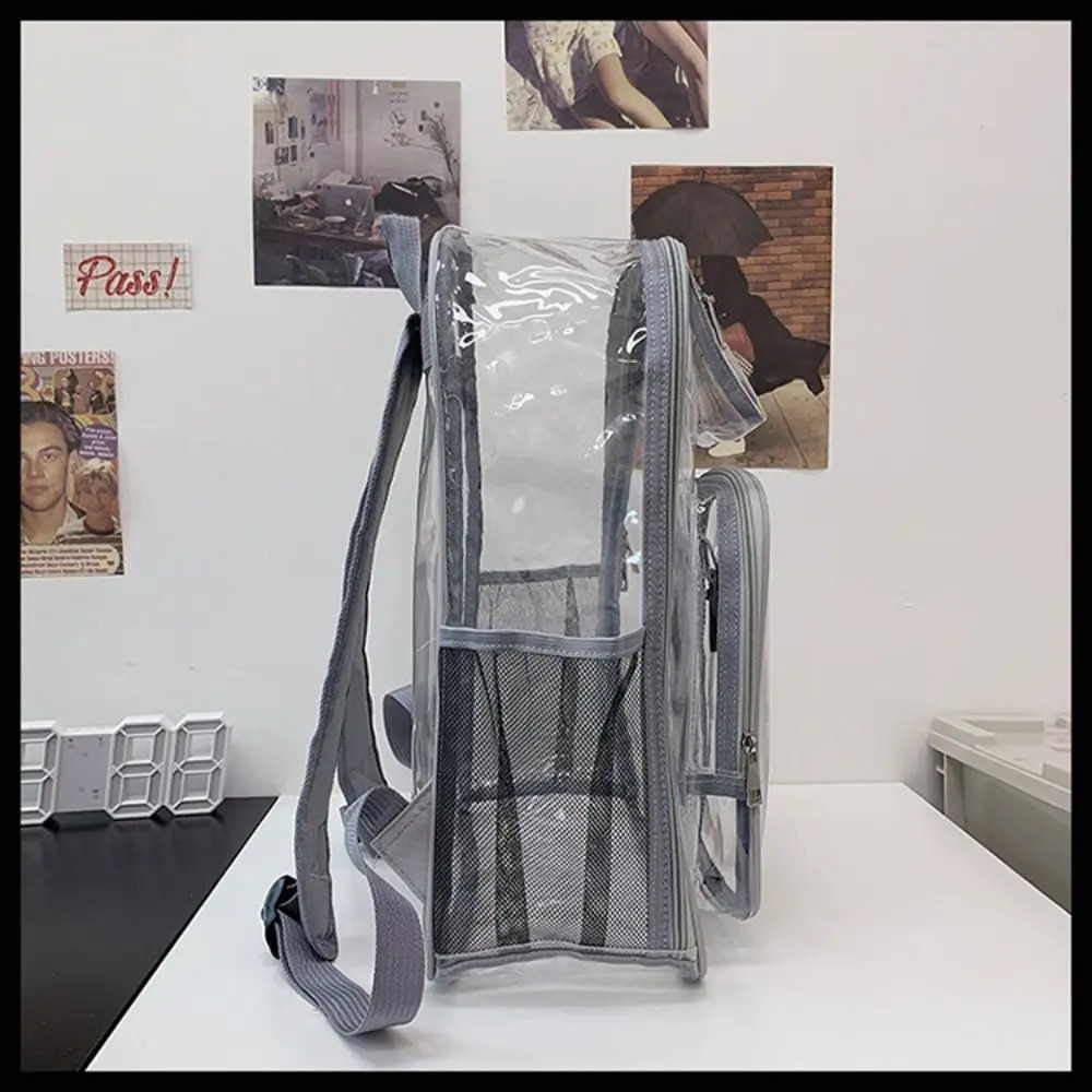 Casual PVC Clear Backpack Large Capacity with Multi-pockets Students Bookbag See Through Waterproof Transparent Backpack School 250714