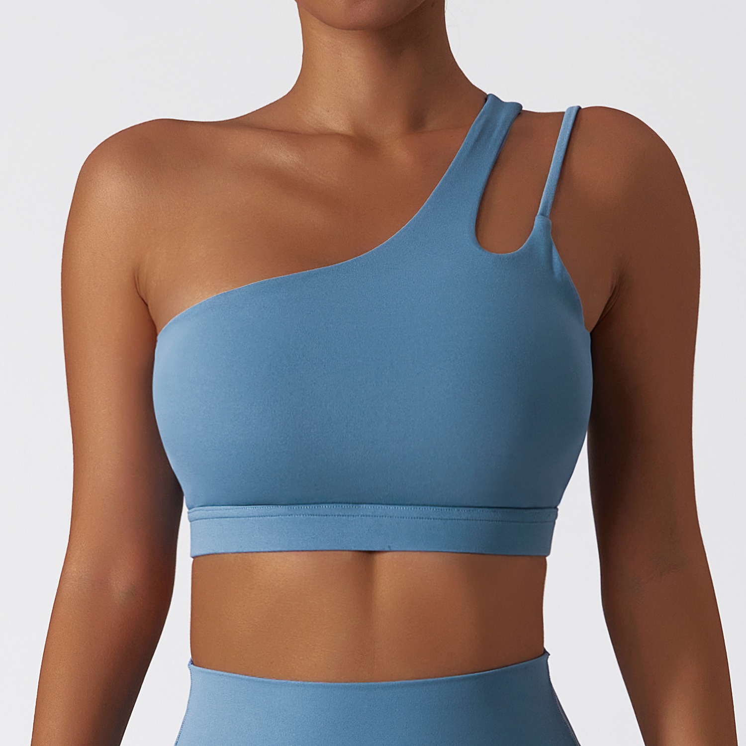 Slanted single-shoulder yoga bra, naked-feel sports underwear, irregular shoulder strap running fitness vest top