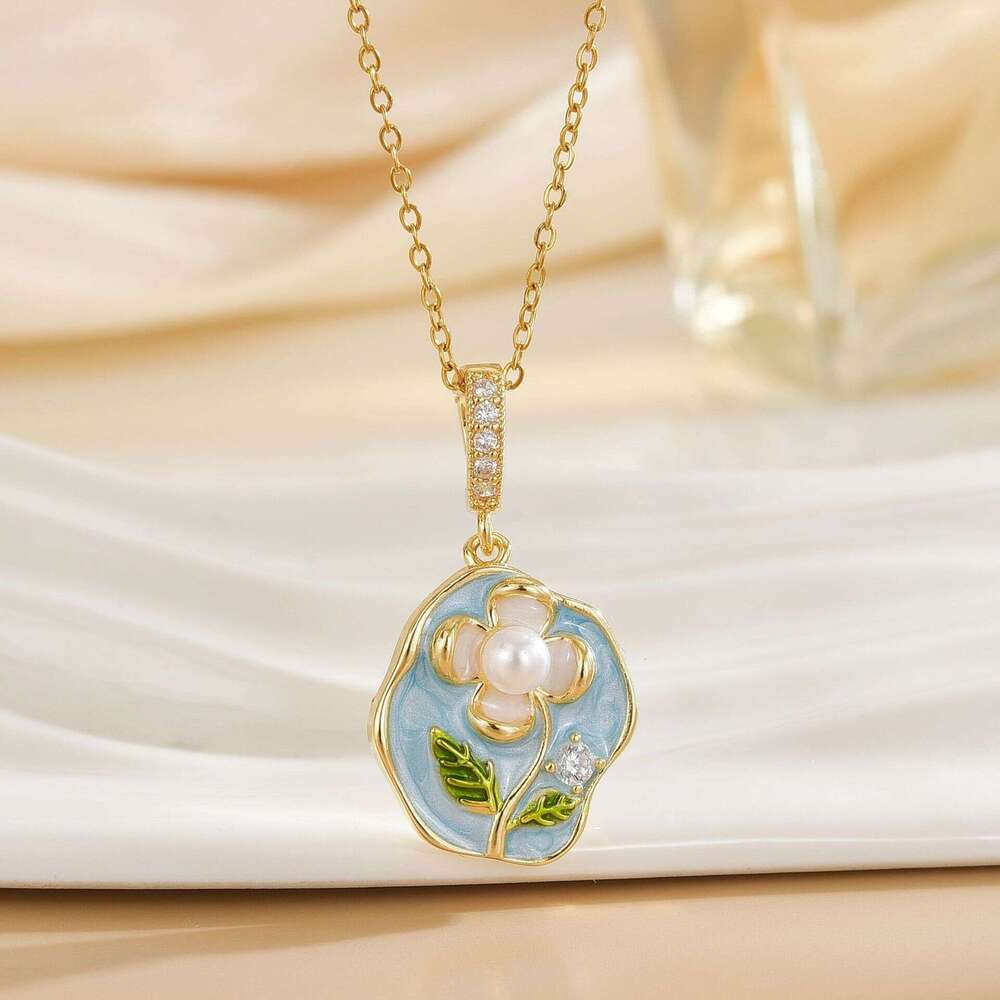 Elegant Versatile Monet Garden Freshwater Pearl Oil Painting Style DIY Handmade Necklace Pendant Universal Clasp 3D3