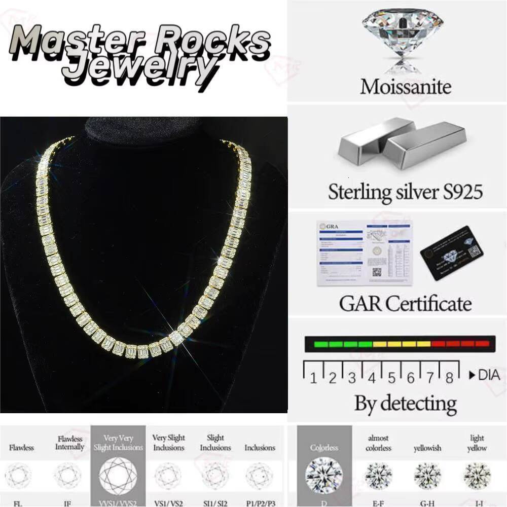 Hiphop Jewelry 10mm Moissanite Chain Clustered 925 Sterling Silver Iced Out VVS Moissanite Tennis Chain