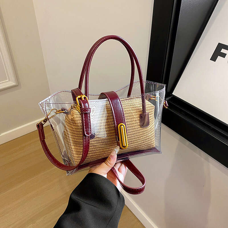 Korean Style Handheld Bucket for Women 2025 Summer New Simple Personality Transparent Single Shoulder Crossbody Bag