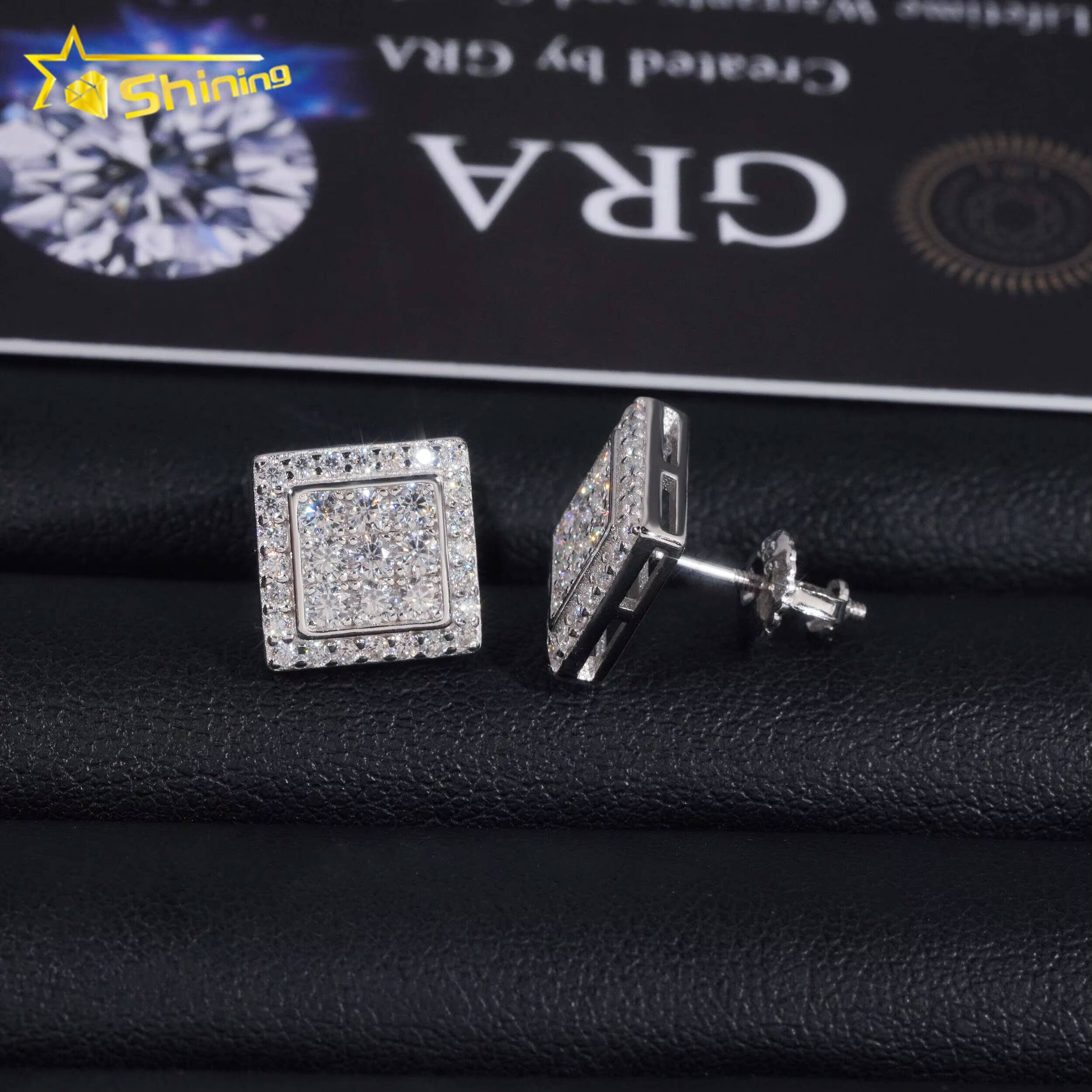 Hight Quality New Arrival Pass Diamond Tester GRA VVS Lab Diamond Fully Iced Out 925 Silver Jewelry Moissanite Stud Earrings