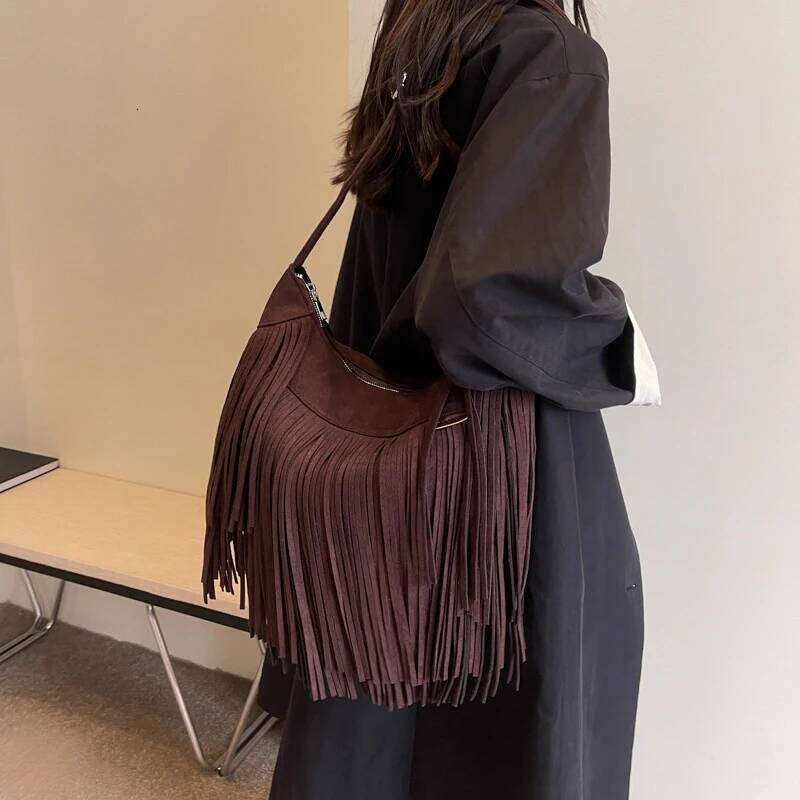 Tassel Design Women's Hobo Bag Fashion Trend Handbag Suede Shoulder Crossbody Shopping Tote Vintage Commuter Bags
