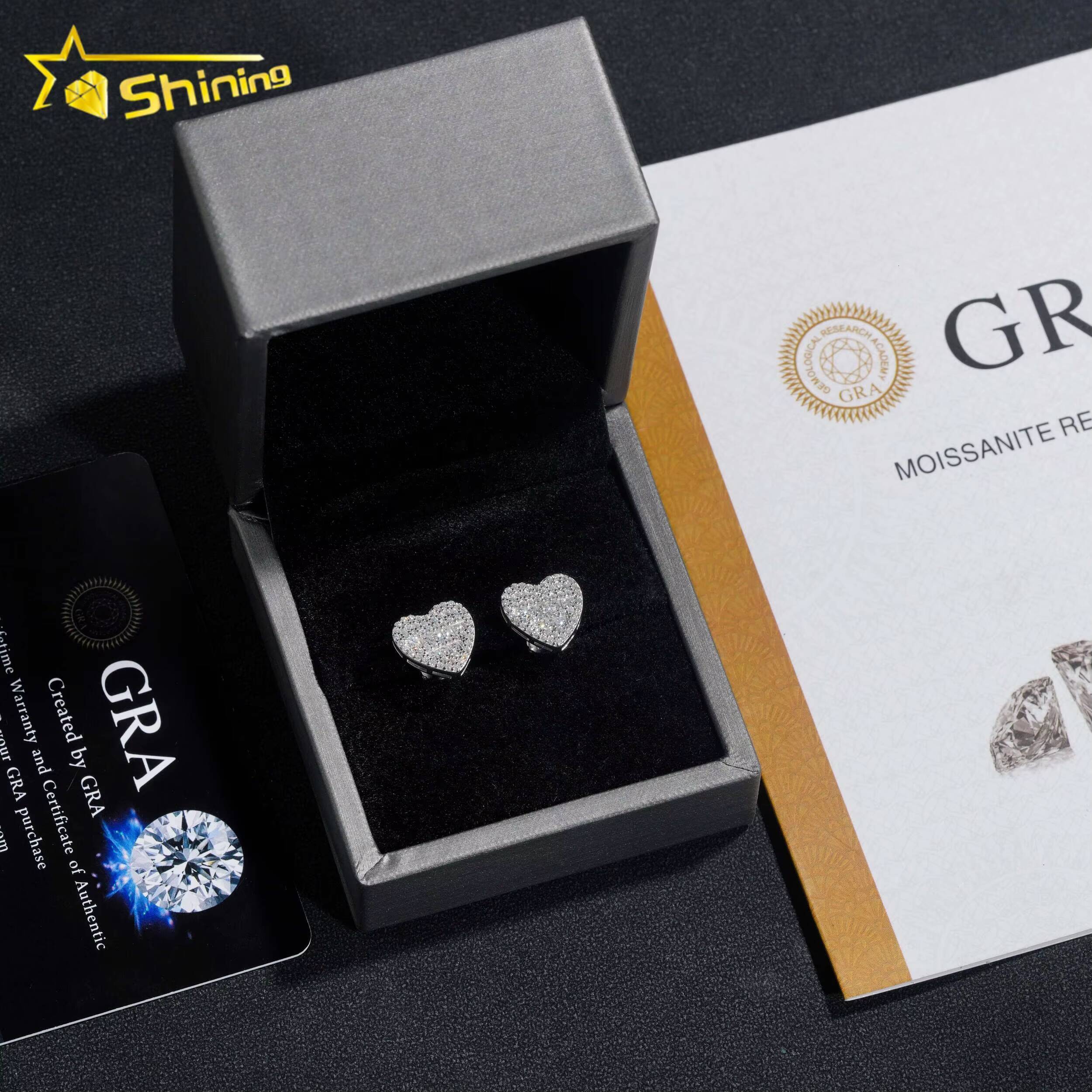 Pass Diamond Tester Iced Out Hip Hop Silver Gold Plated Heart Moissanite Earring for Men