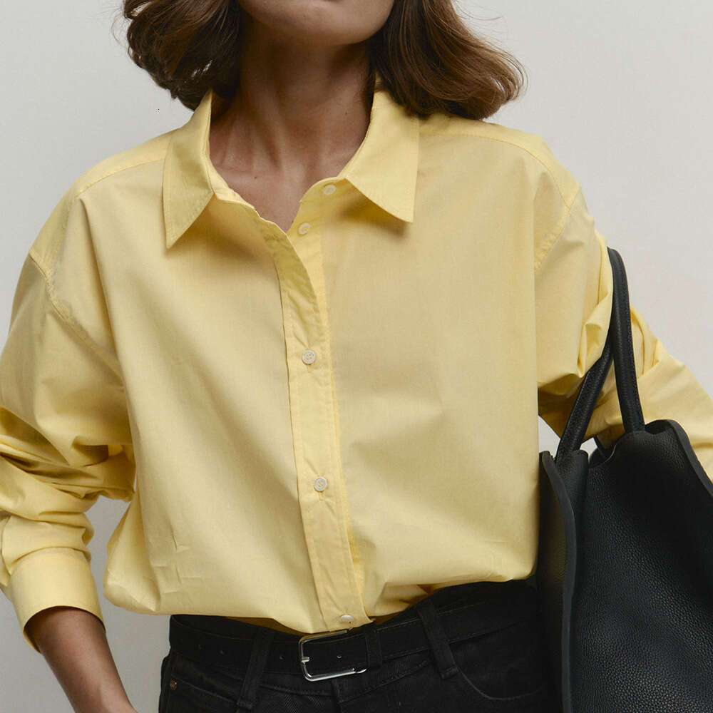 Yellow Spring Summer New Commuter Comfortable Loose Pure Cotton Shirt For Women B5