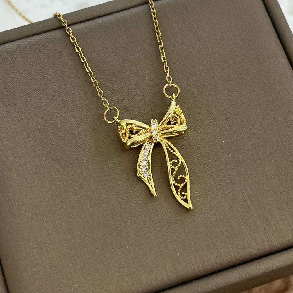 Internet Celebrity Bow Necklace Ins Style Student Sweet Cool Girl Collarbone Chain Versatile Light High-End Accessory 3D6