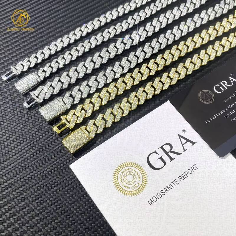 8MM 10MM Real Gold Plating Trendy 925 Silver Necklace Moissanite Cuban Link Chain Hip Hop Jewelry Iced Out Cuban Chain