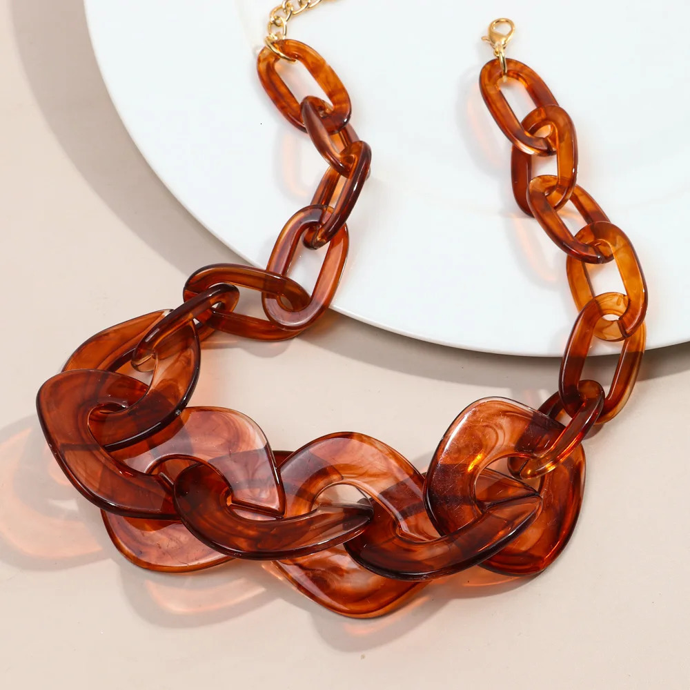 FishSheep Trendy Acrylic Tortoiseshell Choker Necklaces for Women Resin Chain Geometric Pendant Necklace Fashion Jewelry 250716