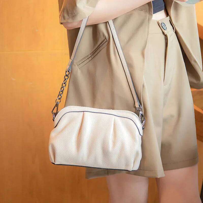 Genuine Pleated Casual for Women Crossbody Cloud Purse Soft Cow Leather Lady Shoulder Bag Small Hobo Handbags