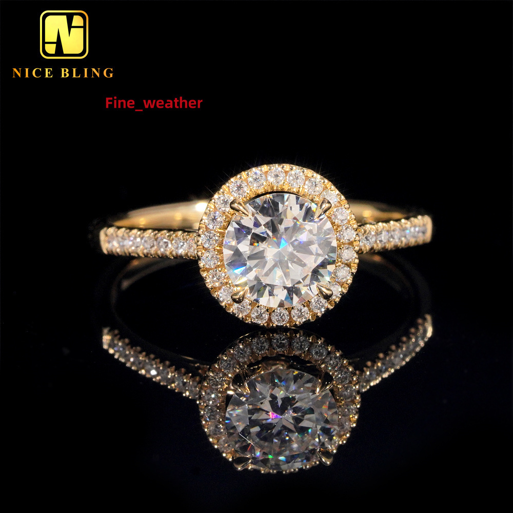 Pass Diamond Tester Diamond Wedding Ring Women Round Cut VVS Moissanite 10K Real Gold Engagement Rings for Women