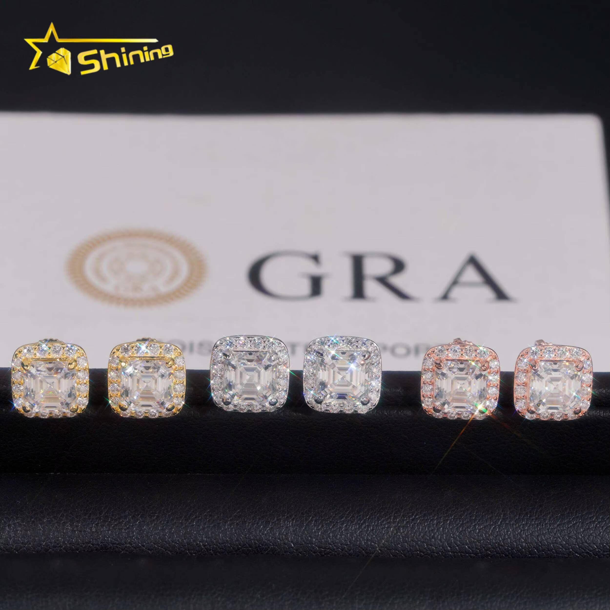 RTS Diamond Tester Certified Hip Hop Jewelry 925 Silver Asscher Cut VVS Diamond Moissanite Stud Earrings Fashion Earrings