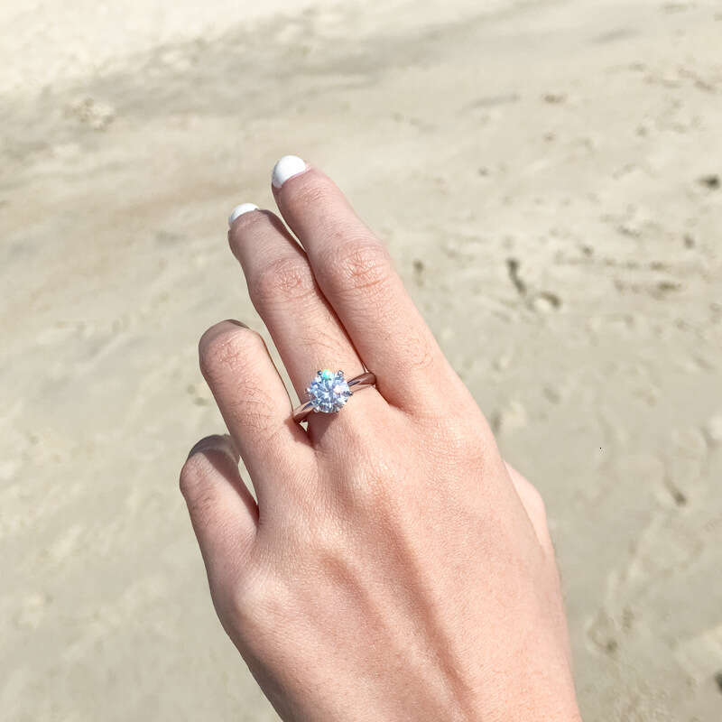 T Brand Luxury Classic Six-Prong Moissanite D Color 3 fashion S Pure Silver Gold-Plated Wedding Ring Fad