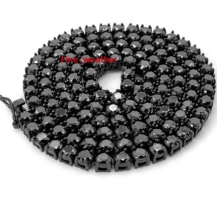 5MM Luxury Diamond Necklace Sterling Silver 925 VVS Black Moissanite Tennis Chain