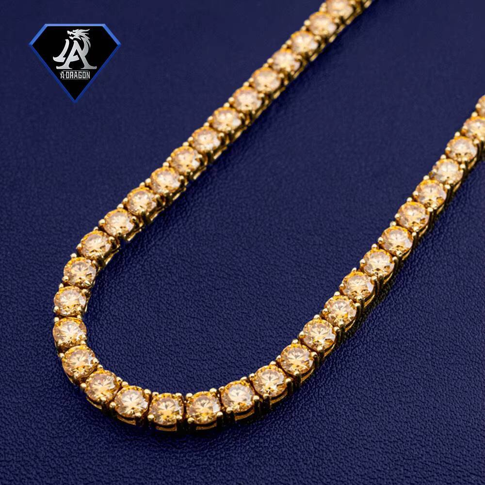 4mm Yellow Moissanite 925 Silver Hip Hop Tennis Chain for Men New Trendy Style on