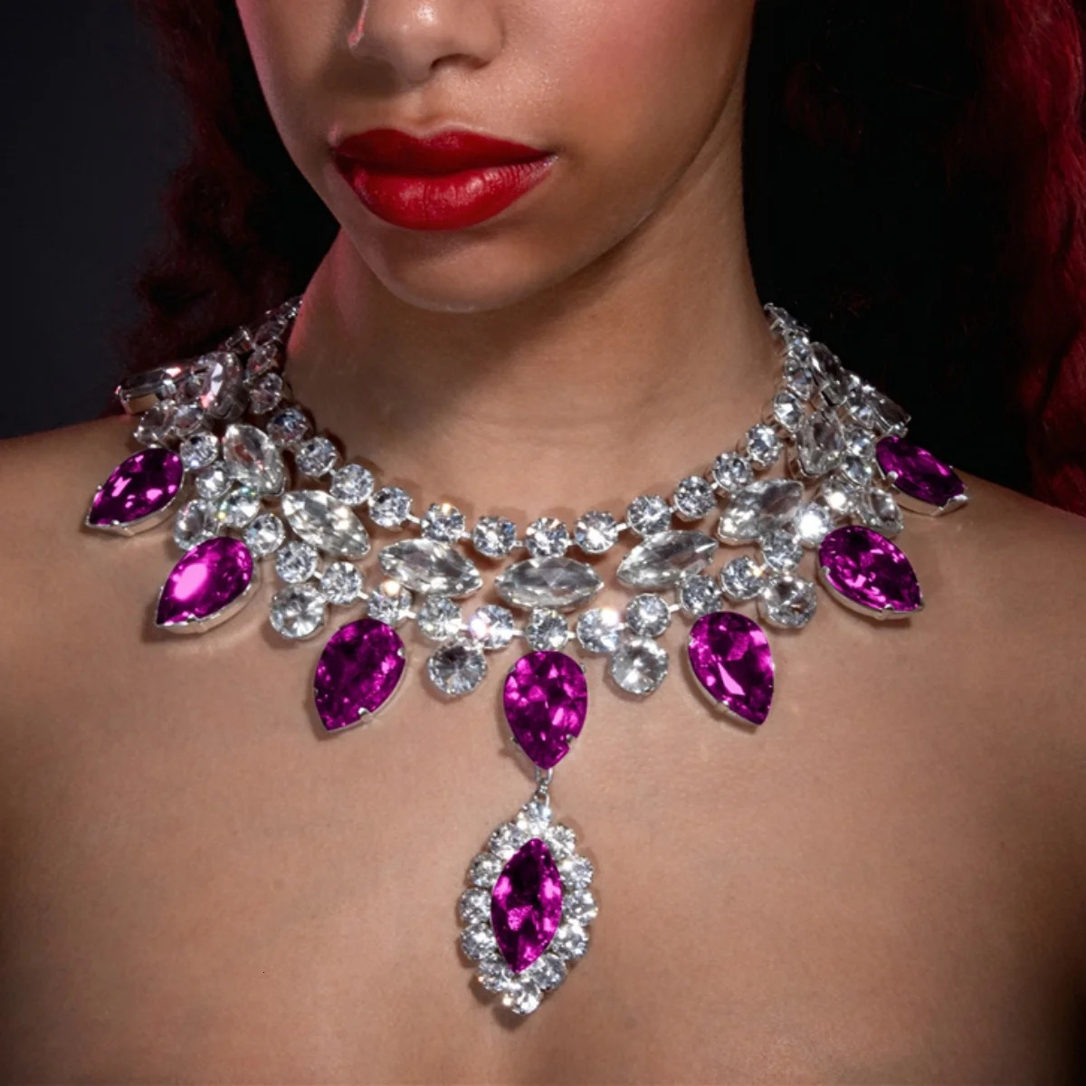 Sparkling Crystal Fashion Multi layered Pendant Womens Necklace Colorful Gemstone Necklace Bridal Wedding Accessories 250716