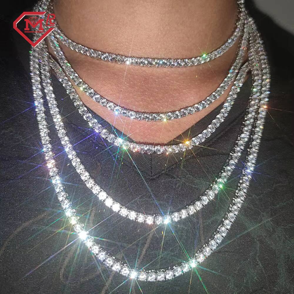 Factory Price 3mm 4mm 5mm Moissanite Tennis Silver 925 Necklace Vvs Moissanite Tennis Chain