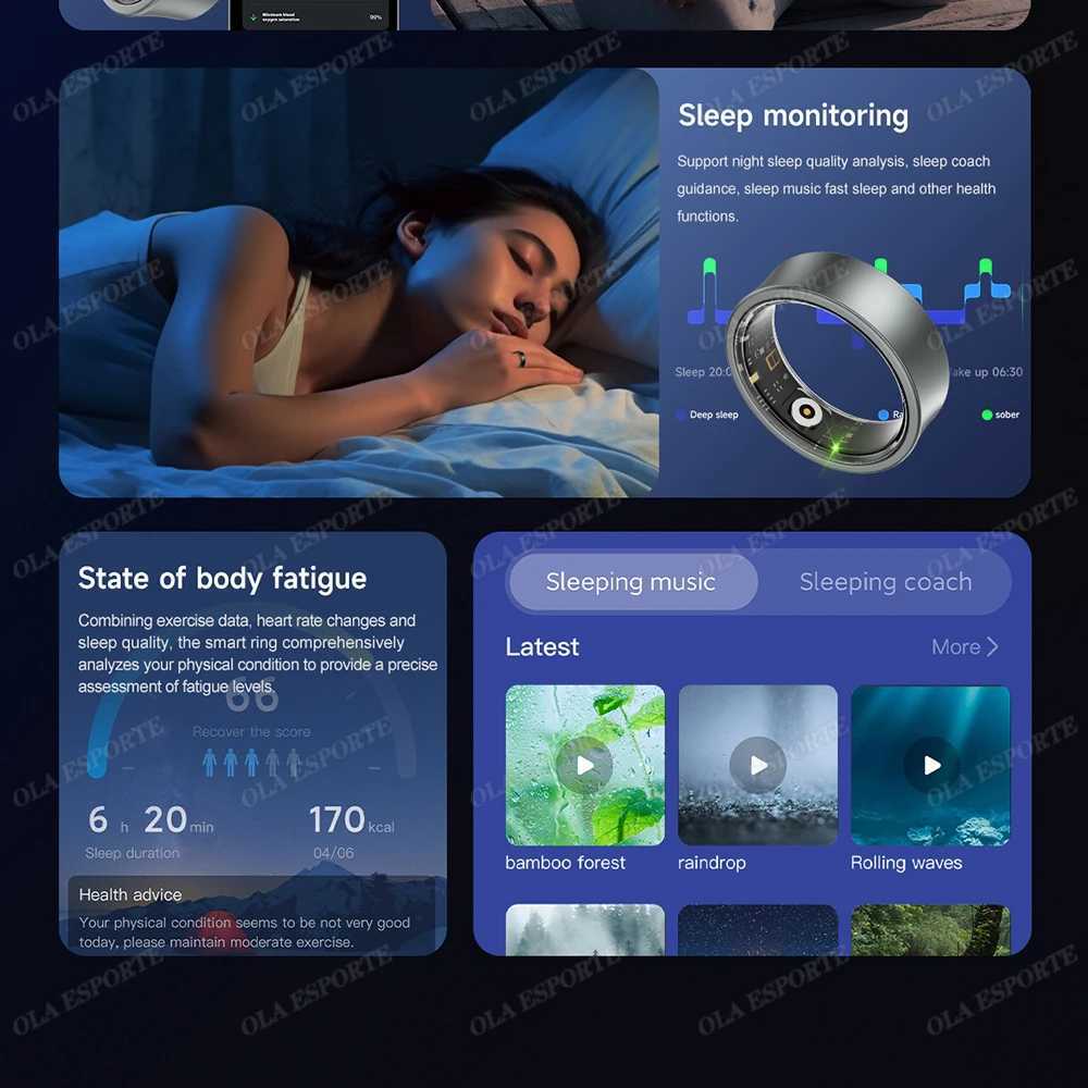 New Smart Ring Military Grade Titanium Steel Shell Health Monitor IP68 10ATM Waterproof Multi-sport Modes GPS Tracker Smart Ring W250717